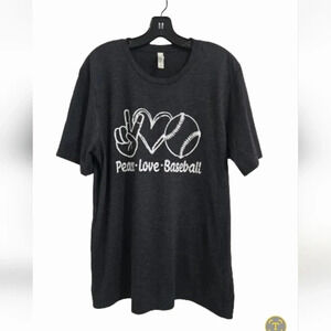 Bella+Canvas T-Shirt Women's Size XL Peace Love Baseball Gray Short Sleeve